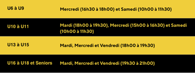 horaires des entrainements